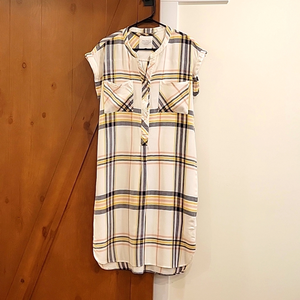 Plaid Shirt Dress with Yellow Stripes - Women